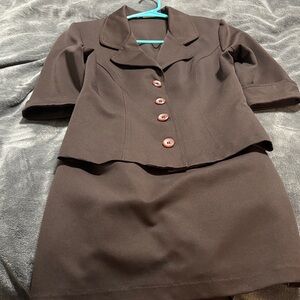 Brown Button-Up Vintage Skirt Suit